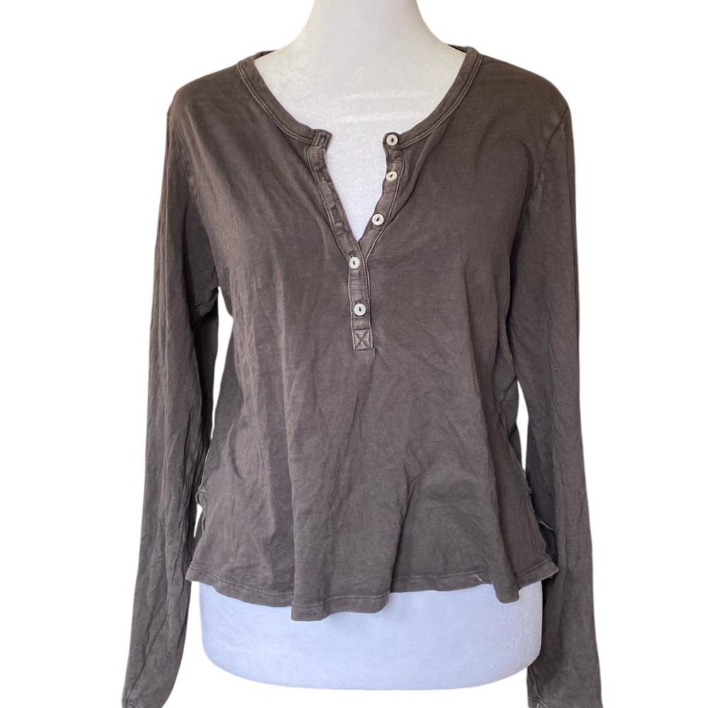 Aerie Slub Knit Gray Henley‎ Top Medium Cotton Indie Lounge Cozy Soft Gorpcore